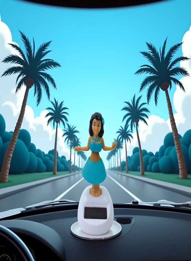 Qintreesify Blue Solar Powered Dancing Hula Girl Dashboard Decorations Swinging Bobbleheads Collection Figurines for Auto Interior Home Car Accessories, - Image 4